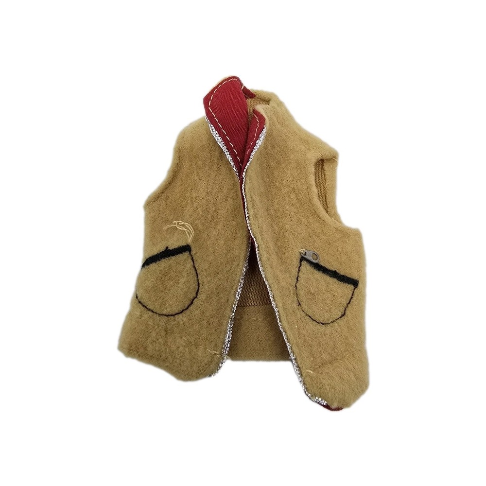 Barbie Vintage Brown Vest‎ Red Lined Zipper Trim Accessory Genuine